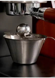 Stainless steel coffee ice cooling ball with holder bracket for espresso aroma preservation detail