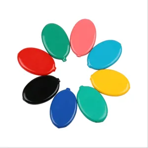 Colorful oval silicone squeeze coin purse, soft PVC pocket wallet pouch for coins and keys.