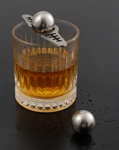 Stainless steel ice ball and holder set for coffee and whiskey cooling and flavor retention detail