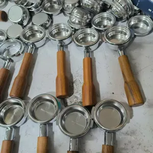 Stainless steel coffee bottomless portafilter 51mm with wooden handle filter basket parts