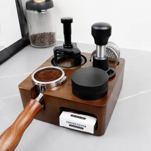 Set stazione tamper per caffè in legno di Noce con portafiltro distributore e filtro carta