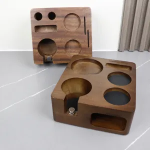 Base di Supporto Tamper Caffè in Legno di Noce Stazione Organizer Distributore