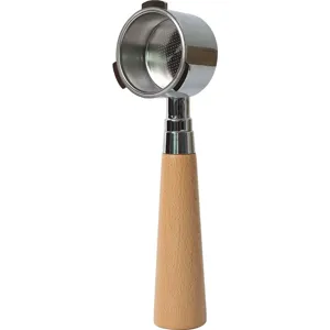 Coffee machine bottomless portafilter 51mm with wood handle and stainless steel basket