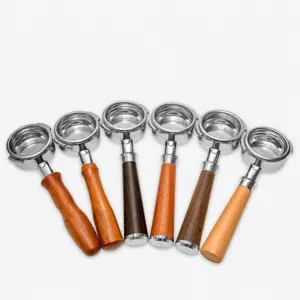 Wooden handle espresso portafilter 58mm bottomless coffee machine replacement part tool