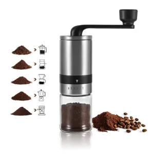 Manual coffee grinder stainless steel hand crank burr grinder with glass jar for home travel