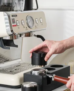 Coffee distributor and tamper 2-in-1 tool for espresso machine, adjustable depth design.