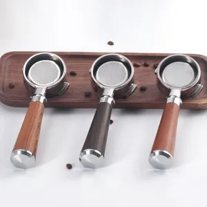 Stainless Steel Espresso Bottomless Portafilter Coffee Machine Handle With Solid Wood Handle Barista Accessories