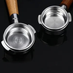 58mm Espresso Coffee Portafilter with Solid Wood Handle Stainless Steel Double Ear Spout