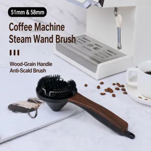 Wood Grain Handle Espresso Machine Group Head Cleaning Brush Plastic Coffee Maker Cleaning Tool