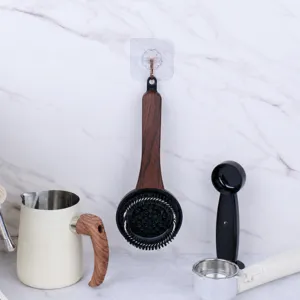 Coffee machine group head cleaning brush with wood grain handle for commercial and home use