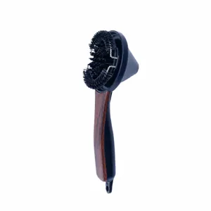 Espresso machine group head cleaning brush with wood grain handle and splash-proof funnel