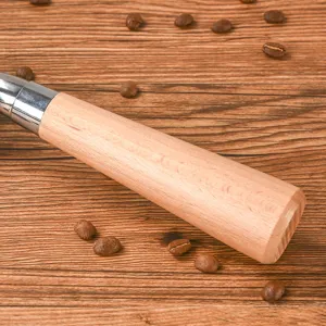 Ersatz Espressomaschine Siebträger Portafilter Griff mit Holzgriff und Edelstahlgelenk.
