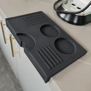 Black silicone coffee tamper mat corner pad non-slip espresso tamping station tool