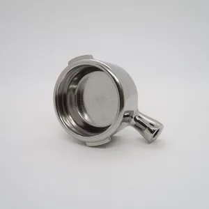 Edelstahl Espresso Kaffeemaschine Portafilter Detailaufnahme, langlebiges Metallzubehör.