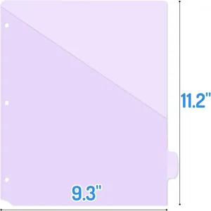 Divisore per raccoglitore a 3 anelli in viola chiaro con dimensioni dettagliate.