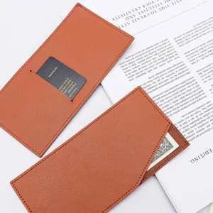 PU leather cash envelope wallet and card holder detail view in elegant brown color