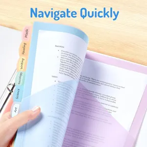 Divisori per raccoglitore a 3 anelli colorati con etichette per scuola e organizzazione.