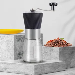 Macinacaffè manuale con contenitore in vetro e macina in ceramica, macina chicchi per la cucina.