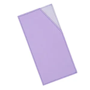 Purple PU leather cash envelope wallet credit card holder slip pocket detail close up view