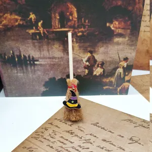 Mini witch broom hanging ornament Halloween craft DIY wooden miniature prop decor item