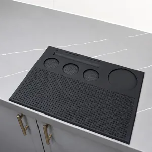 Tapis de bar en silicone noir égouttoir organiseur d'outils de café antidérapant 40x30cm