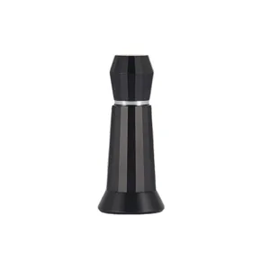 Outil distributeur d'aiguille à espresso professionnel, poignée facettée noire élégante.