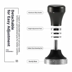 Einstellbares Kaffeetamper Ersatzteilset mit Aluminiumlegierung Griff und Gummimatte.