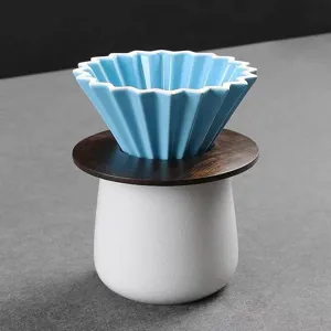 Ceramic origami coffee dripper set v60 cone pour over coffee maker with wooden holder