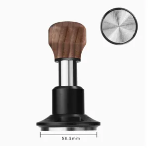Tamper a cafe en acier inoxydable avec poignee bois de noyer 58.5mm presse cafe pro