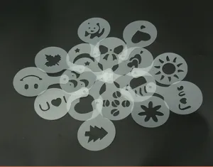 Plastic coffee stencils set of 16 pieces, DIY milk foam latte art printing template tools.