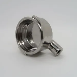 Stainless steel coffee machine portafilter replacement part, durable and precise filtering.