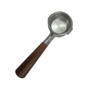 Stainless Steel Coffee Bottomless Portafilter with Wooden Handle Espresso Machine Accessory