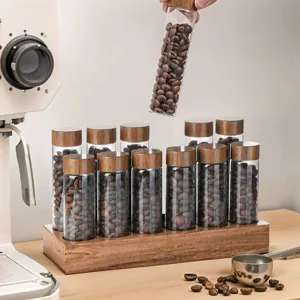 Support de présentoir à grains de café en bois de noyer avec tubes à essai en verre chic
