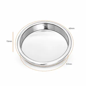 Stainless steel 58mm coffee machine blind filter basket detail view showing dimensions.