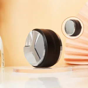 Dual head 51mm coffee distributor and tamper combo, precision aluminum alloy build detail view.
