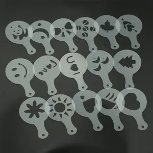 Plastic Coffee Stencil Mold Flower Latte Art Printing Template Set Reusable Cappuccino Decorating Tools Baking Accessories