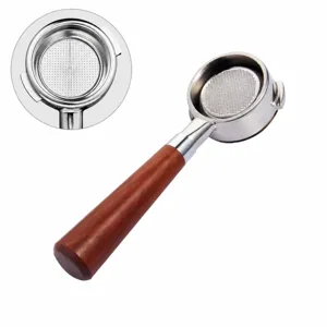 58mm Espresso Portafilter with Solid Wood Handle and Stainless Steel Head for Coffee Machines