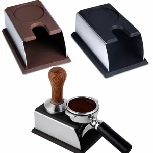 Silicone coffee tamper holder detail view showing sturdy base and anti-slip design for barista setup.
