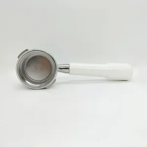 Edelstahl 58mm Kaffeemaschinen Siebträger mit weißem Griff für Espressomaschine Ansicht