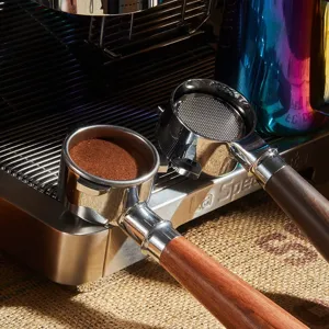 Bottomless coffee portafilter with wooden handle for espresso machine accessories