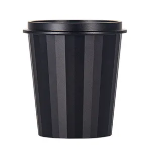 Black striped coffee dosing cup espresso funnel ring for grinder and portafilter tools.