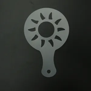 Plastic coffee latte art stencil mold, sun design milk foam dusting template for coffee decorating.