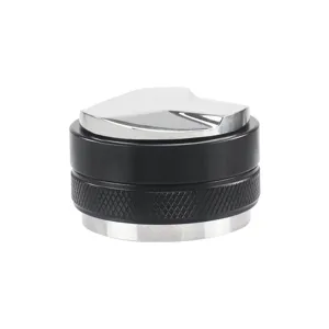 Professional coffee distributor and tamper tool with adjustable depth for espresso brewing.