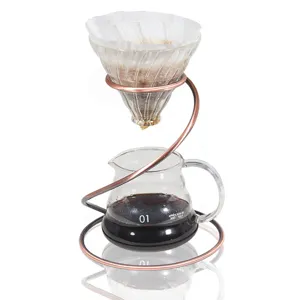 Pour-over coffee dripper stand set with glass server and spiral metal holder for home barista