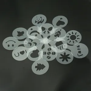Plastic coffee stencil set 16pcs, DIY cappuccino art template for milk foam molding tools.