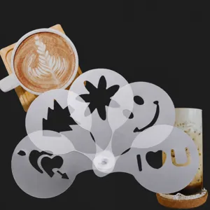 Plastic coffee stencils set, latte art molds, thickened milk foam dusting templates for home barista.