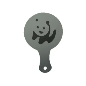 Plastic coffee stencil tool for cappuccino latte art with cute panda pattern design.