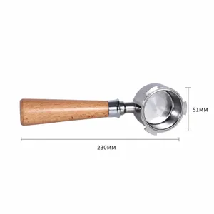 Replacement bottomless portafilter 51mm 3-ear stainless steel coffee machine handle wood