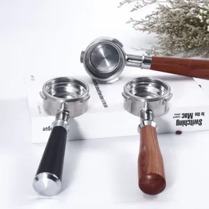 Coffee machine bottomless portafilter 58mm solid wood handle espresso machine accessory detail