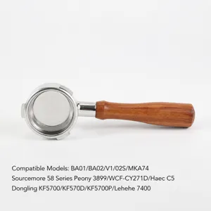 58mm 3-Ear Coffee Portafilter with Stainless Steel Bowl and Solid Red Acid Branch Wood Handle.